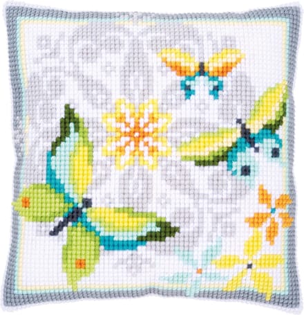 Kruissteekkussen kit Vlinders met bloemen - Vervaco - PN-0163898