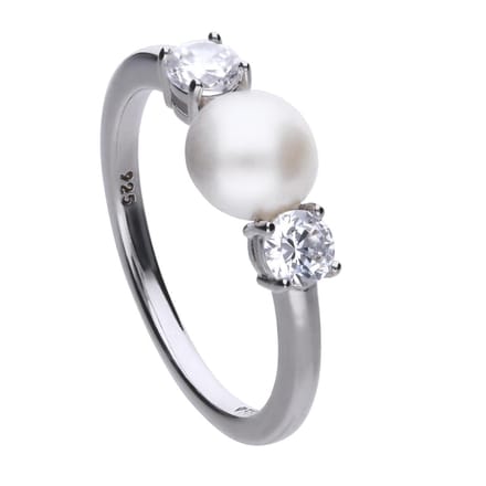 Diamonfire - Zilveren ring met parel Maat 16 - Parel - Zirkonia
