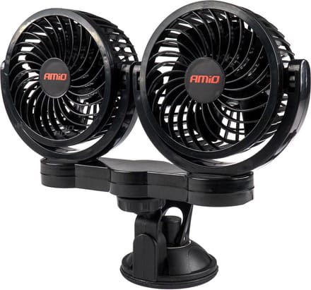 AMiO Dubbele Autoventilator Zuignap met USB-oplader Zwart (5x10 cm) 12V