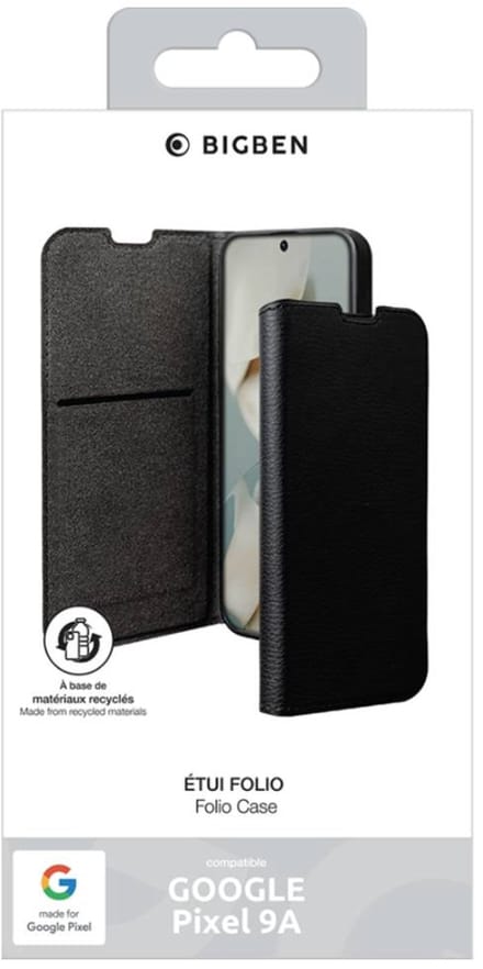 Bigben Connected, Hoesje geschikt voor Google Pixel 9A - Folio met Standaard & Kaarthouders, Zwart