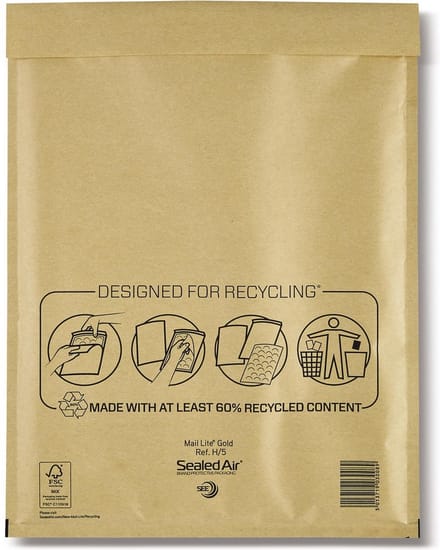 Mail Lite luchtkussenenveloppen, goud, H/5, 270 x 360 mm, doos van 50 stuks