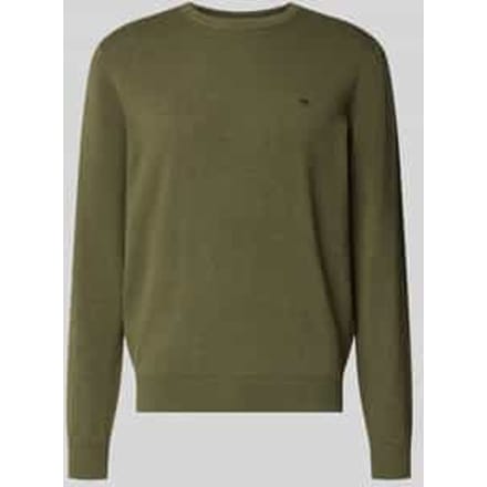 Fynch-Hatton Trui Solid Color O-Neck Superfine Cotton Donker Khaki / male