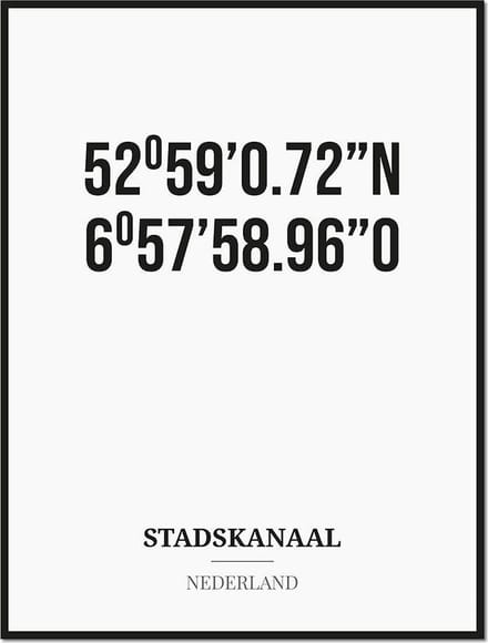 Poster/kaart STADSKANAAL met coördinaten