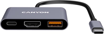 Canyon DS-4 3-in-1 USB-C-hub 4K HDMI, grijs USB hub - 3 - Grijs