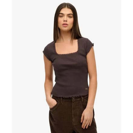 Superdry - Essential T-shirt met Vierkante Hals Slanke Pasvorm - Dames - T-shirts