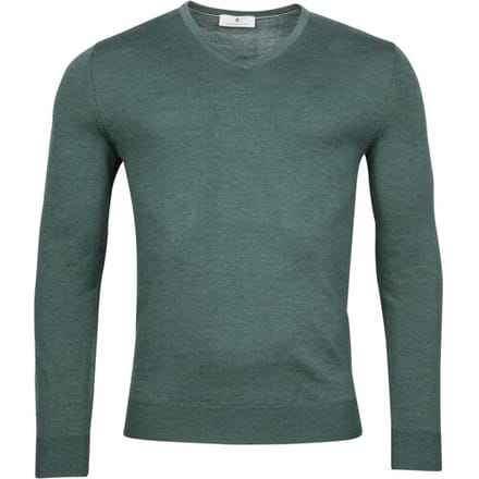 Thomas Maine Trui Fine Merino V-Neck Uni Single Knit Pine Green / male