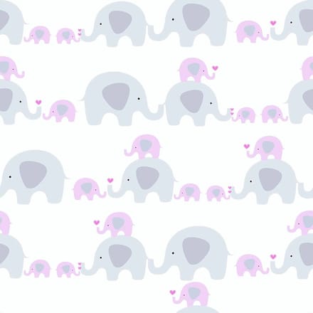 OLIFANTJES BEHANG | Kinderkamer - roze grijs wit - A.S. Création Little Love