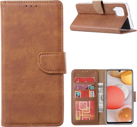 Bookcase Geschikt voor: Samsung Galaxy A12 - Lichtbruin - portemonnee hoesje