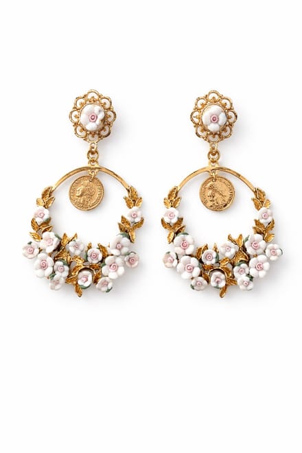 Munt oorhangers met bloemen | goud gekleurd