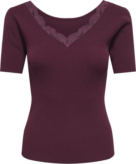 Jacqueline de Yong T-shirt Jdynanna S/s Revers Lace Pullover K 15376557 Windsor Wine Dames Maat - S
