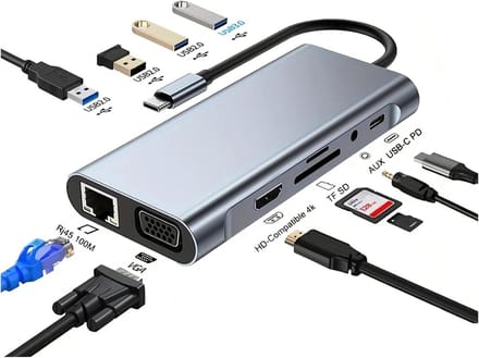 USB C Docking Station - Type C Hub - Werkplek Uitbreiden - 11 Poorten - 4K HDMI - Grijs