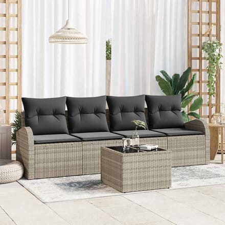 vidaXL - Tuinbank - Set - 5 - st - Lichtgrijs - 55 - x - 55 - x - 37 - cm - poly - rattan