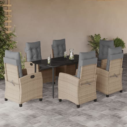 vidaXL - 7-delige - Tuinset - met - kussens - poly - rattan - gemengd - beige