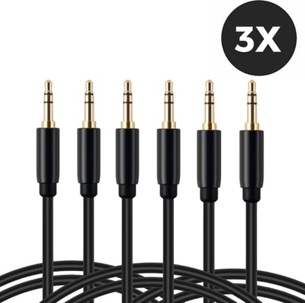 3x AUX Kabels - Triple-Pack - 3.5 mm Stereo Audiokabel - 1 Meter - Audiojack - Zwart