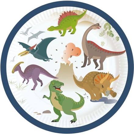 RIETHMULLER - 8 kleine kartonnen bordjes grote dinosaurussen 18 cm voor verjaardag