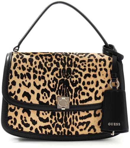 GUESS Leren schoudertas handtas Audrey Convertible Xbody Flap Leopard veelkleurig