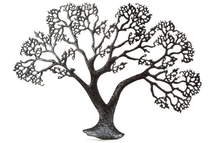 Muurdecoratie levensboom zilver - metaal dun - 80x60 cm zilverkleur