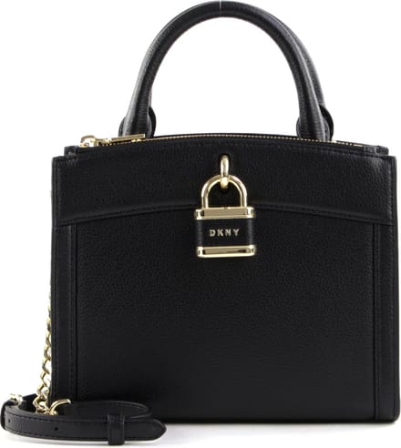 DKNY Leren Schoudertas Handtas Ella Satchel Bag Blk / Gold Zwart