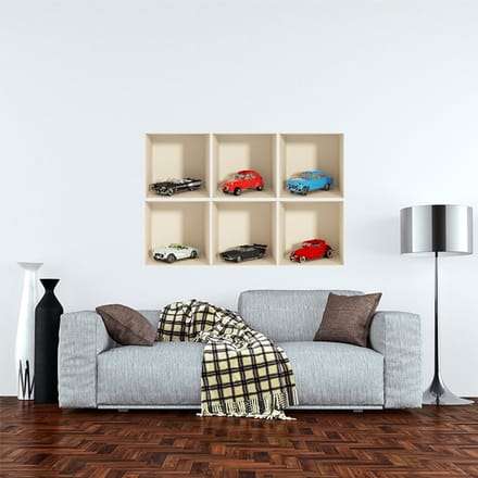 Set van 6 3D-stickers, Autocollectie, 60 x 90 cm