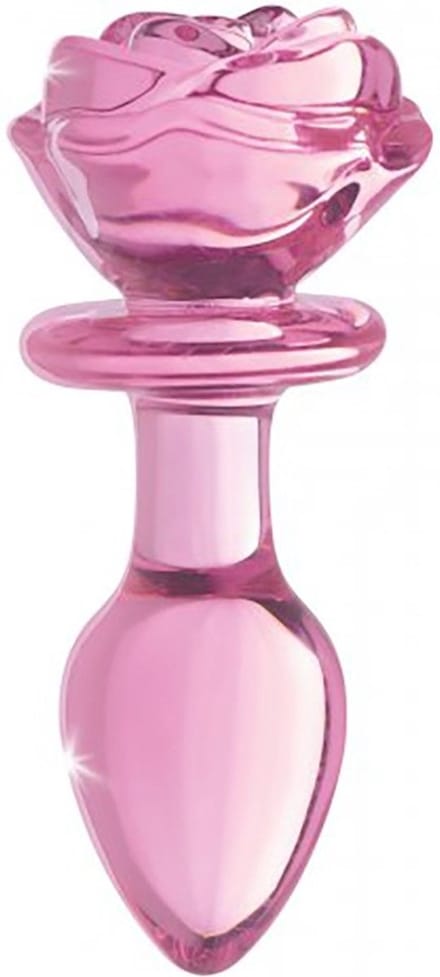 XR Brands Pink Rose - Glass Butt Plug - Medium pink