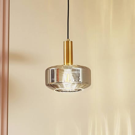 Lindby - hanglamp - 1licht - Glas, ijzer - H: 11.8 cm - E27 - rookgrijs, messing