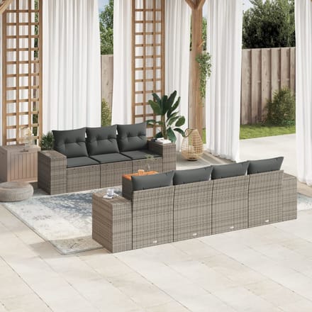 vidaXL - 8-delige - Loungeset - met - kussens - poly - rattan - grijs