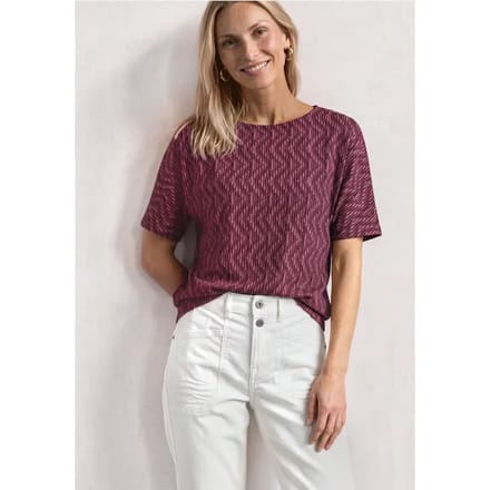 Shirt met boothals en elastische zoom