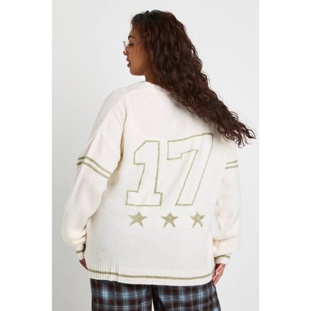 boohoo Dames Plus Oversized Gebreide Boyfriend Cardigan | Cream | Maat: 16-18
