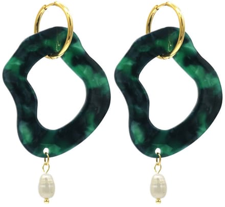 Oorbellen - Abstracte Hanger - RVS - 6 cm - Groen
