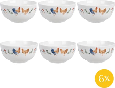 Clayre & Eef Soepbord set van 6 stuks 500 ml Wit Keramiek Haan Serveerkom