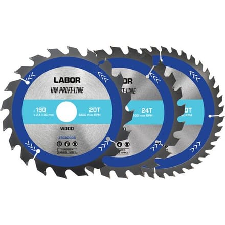 Labor HM cirkelzaagblad hout 190x30x2,4mm - 20,24,40T (3 Stuks)