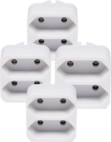 Benson Stopcontact splitter - 4x stuks - wit - duo - platte stekkers - 1155 Watt