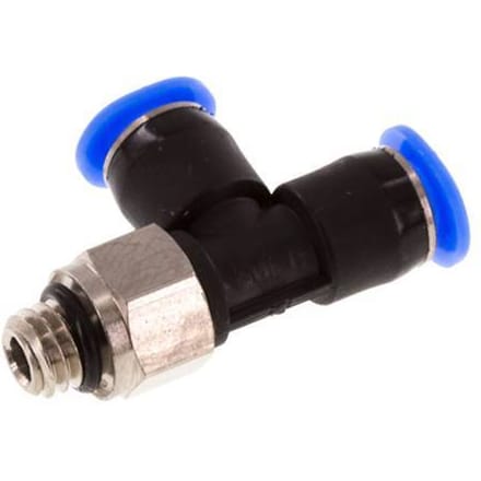 4mm x M 6 rechte hoek T-stuk Messing/PBT Insteekfitting Buitendraad Draaibaar Compact Ontwerp NBR [2 Stuks]