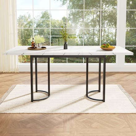 MODFU Uitschuifbare Eettafel Teleskoptisch 140–179,5×80×75,5 cm MDF Metalen Frame Zwart/Wit