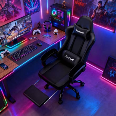 Elekiatech Gamingstoel - 165°Rugleuning - Gamestoel met Voetensteun - Zwart