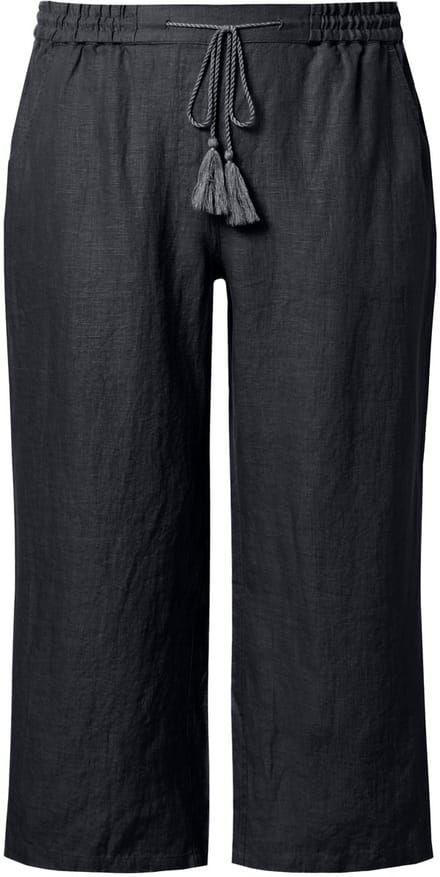 Ulla Popken - Dames - 7/8-linnen broek elastische tailleband natuurlijk koel - Zwart - Maat 48