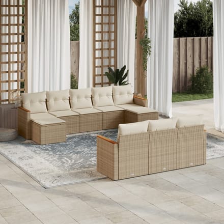 vidaXL - 10-delige - Loungeset - met - kussens - poly - rattan - beige