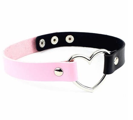 Punk hart - Choker - choker ketting dames - gothic - roze / zwart - 40 cm - 1 stuks