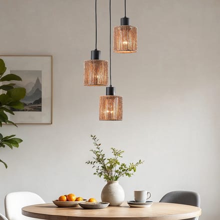LumenXL LumenXL - Boho hanglamp Canico - touw - 3-lichts - Zwart - Bruin - E27