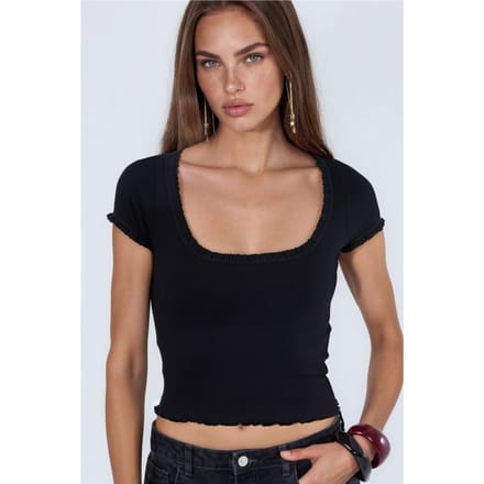 Slim Fit U-Hals Geribde Blouse