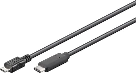 USB Micro B naar USB-C kabel - USB2.0 - tot 1A / zwart - 3 meter