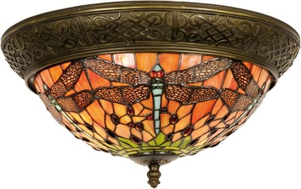 Lumilamp Plafondlamp Tiffany Ø 38x19 cm Rood Groen Glas Libelle