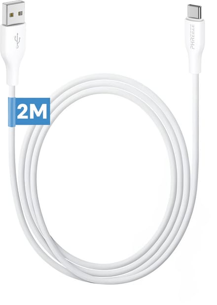 Usb A naar usb C kabel 2m - Soepel tpe - Oplaadkabel usb C - Usb usb C kabel - Lang - Wit - Phreeze