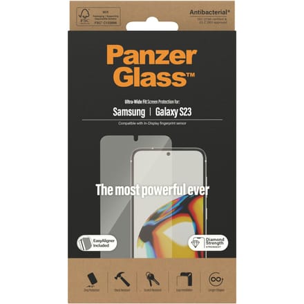 PanzerGlass Screenprotector geschikt voor Samsung Galaxy S23 Glazen | PanzerGlass Ultra-Wide Fit Screenprotector - Case Friendly + Installatie Frame