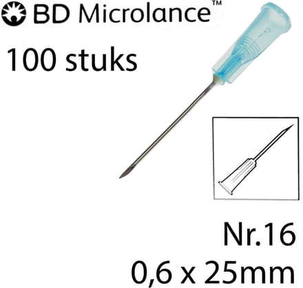 BD Microlance - Injectienaald - 0,6 x 25mm - 100 st. - Blauw - Nr.16 - 23G x 1" (Steriele naalden)