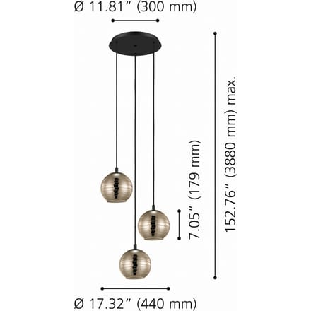 Stars of Light Lemorieta Hanglamp - E27 - 3-lichts - Ø 44 cm - Zwart|Goud