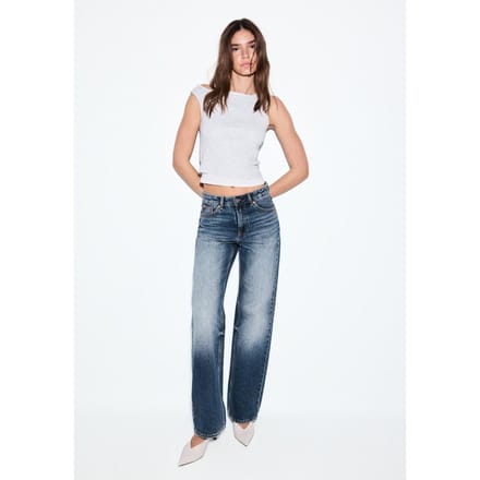 Stradivarius D92 straight wide jeans met scheuren  VERBLEEKTE DENIM WASSING 36