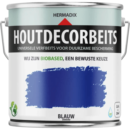 Hermadix Houtdecor Verfbeits dekkend - 0,75 liter - 627 Blauw