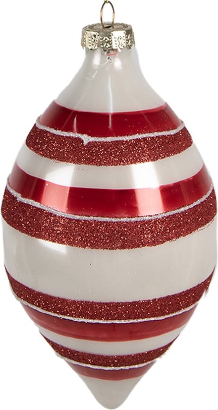 Clayre & Eef Kerstbal Overig Ø 8x15 cm Rood Wit Glas Kerstballen