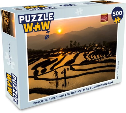 Puzzel Prachtig beeld van een rijstveld bij zonsondergang - Legpuzzel - Puzzel 500 stukjes